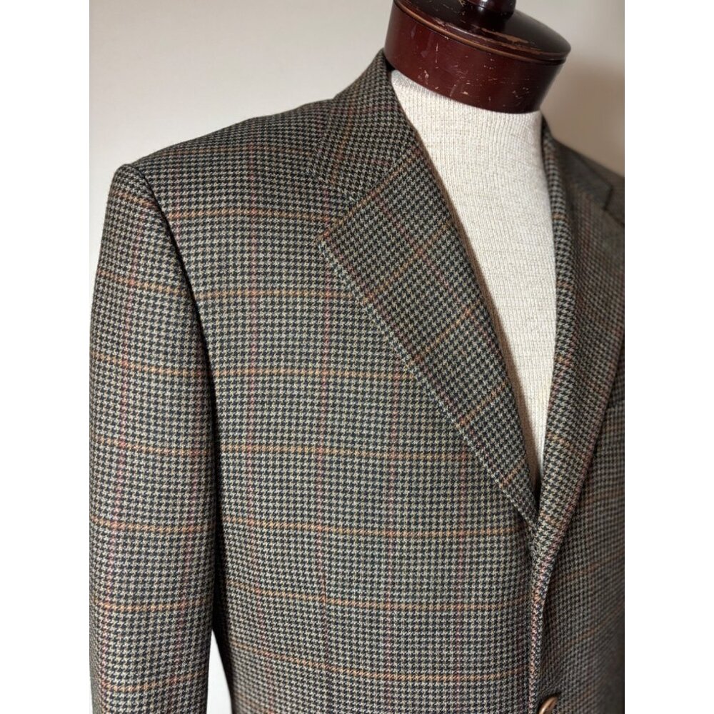 Trussini Lana Super 100s Wool Blazer Brown Houndstooth Check Italy Sz US 42 52IT